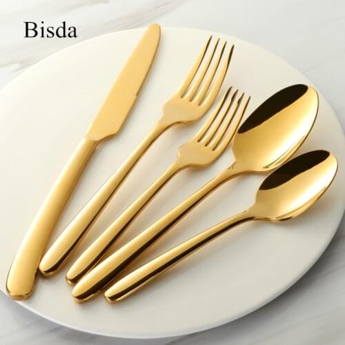 20pcs Top Quality Cutlery Set Gold 18/10 Stainless Steel Western Tableware Set Mirror Polish Silverware Set Gold Knife fork