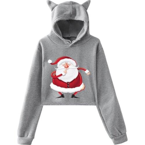2020 Christmas Hoodies For Girls Fashion Print Trendy Cat Ears Cropped Hoodies Sweatshirts Autumn Black Pink Hoodi Clothes SW51