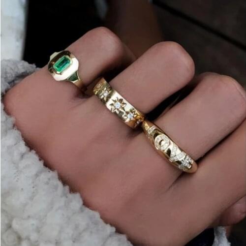 2021 high quality fashion wide band engraved cz love letter rings for women girl gold color classic wedding engagement jewelry