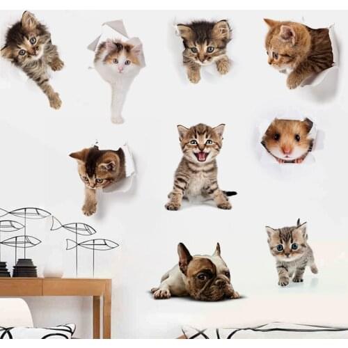 3D Cute Bedroom Animal Children Room Kitten Puppy Wall Sticker Decoration Living Room Pet Shop Sticker