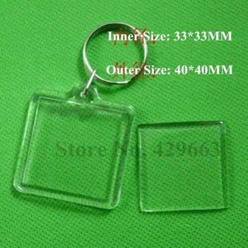 5pcs/lot Square Shaped Transparent Blank Photo Picture Frame Key Ring Split Ring keychain Gift For Men Women