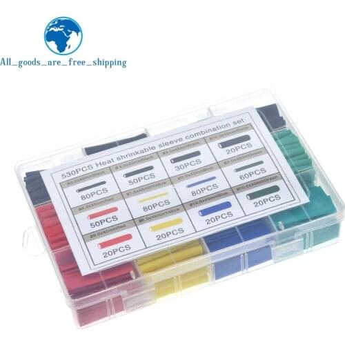 530pcs Heat Shrink Tubing Insulation Shrinkable Tube Assortment Electronic Polyolefin Ratio 2:1 Wrap Wire Cable Sleeve Kit IC