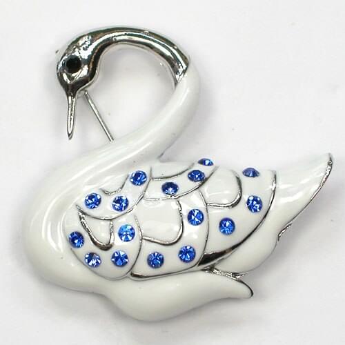 Blue Rhinestone Enamel Swan Pin brooches C427 B