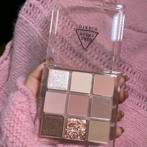 DIKALU Transparent Nine Color Acrylic Eyeshadow Palette Glitter Matte Eye Shadow Makeup Shimmer Cosmetic Set TSLM1