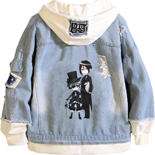 Anime Black Butler Coat Teens cowboy Cosplay Jacket Men Women Casual Denim Hooded Loose coat Cartoon Hooded