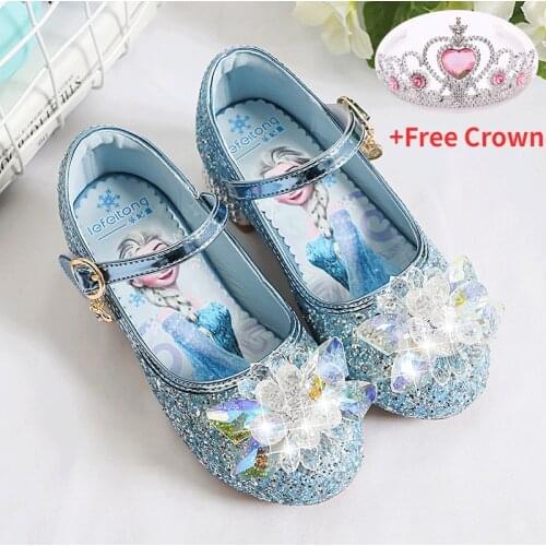 Frozen Elsa Princess Children Girls High Heel Shoes Crystal Shoes Kids Performance Shoes