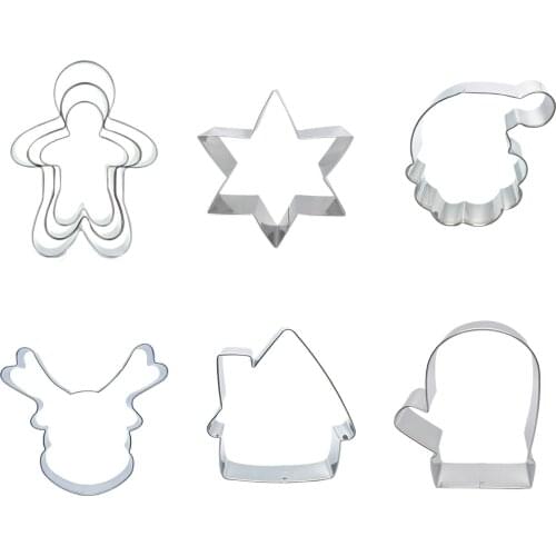 Stainless Steel Biscuit Baking Mold 6-Shape Christmas Cookie Cutter