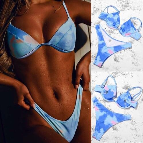Tie dyed steel tuobikini European and American foreign trade sexy split swimsuit swimsuit summer fashion sports beach bikini