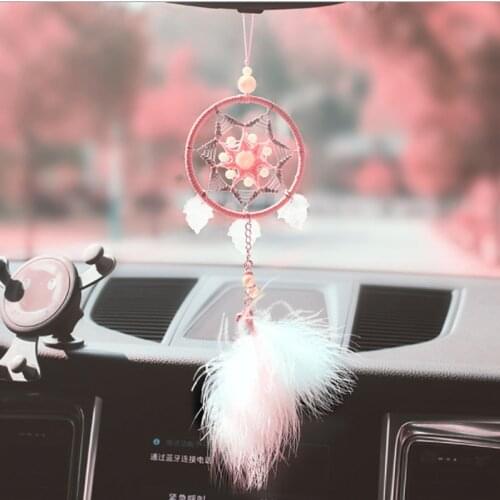 Ins Style Bright Pink Dreamcatcher Accessory For Girls Feather Car Mirror Hanging Pendant Innovative Wind Chimes Friends Gifts