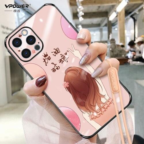 Ip12 mini girl Tempered glass case painted back pink black Explosion-proof phone glass case For iphone 12 pro max Glass case