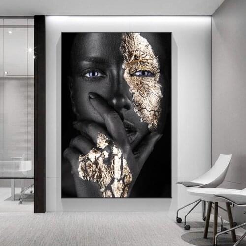 African Art Black and Gold Woman Oil Painting on Canvas Cuadros Posters and Prints Scandinavian Wall Art Picture for Living Room