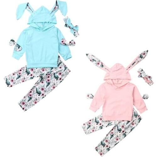 Toddler Baby Girl Casual Clothes Set Kids Babies Hooded Ears Tops Pants 3Pcs Outfits Set Xmas Clothes Navidad