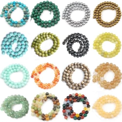 Natural Stones Agates Jades Cat Eye Round Loose Mineral Beads for Jewelry Making DIY Bracelet Accessories 15'' 4/6/8/10mm