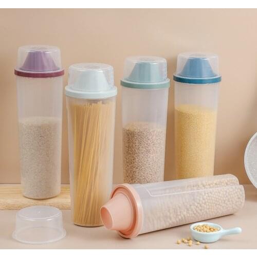 Kitchen With Measuring Cup Noodle Storage Box Moisture-proof Plastic Food Can Transparent Grain Sealed Storage Can Storage Tank
