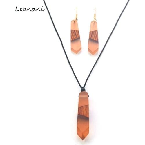Leanzni Coffee colored antique hand wood resin Necklace Pendant suit, fashion jewelry, knitted rope, gift, Necklace suit