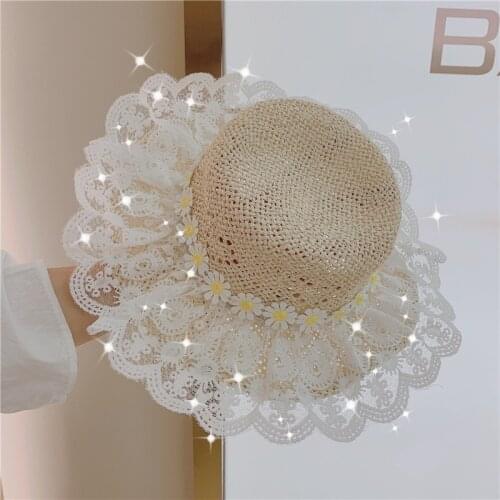 Summer Childrens Princess Lace Sun Hat Sunscreen Beach Straw Hat