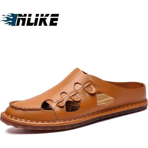 Men Fashion Leather Sandals Plus Size Casual Slip-on Summer Shoes