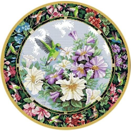 BMBY-Cross Stitch Counted Kits Stamped Cross-Stitching Pattern 14CT Fabric Embroidery Needlepoint Kit Wreath the Sweet Nectar