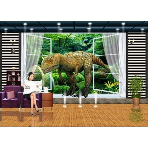 Custom mural 3d photo wallpaper Forest dinosaur window background picture 3d wall murals wallpaper for living room walls 3 d
