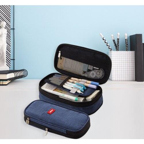 Office Supplies Makeup Case Gift Box Double Layer Canvas Large Capacity Pencil Case Macaron Color Zipper Storage Box