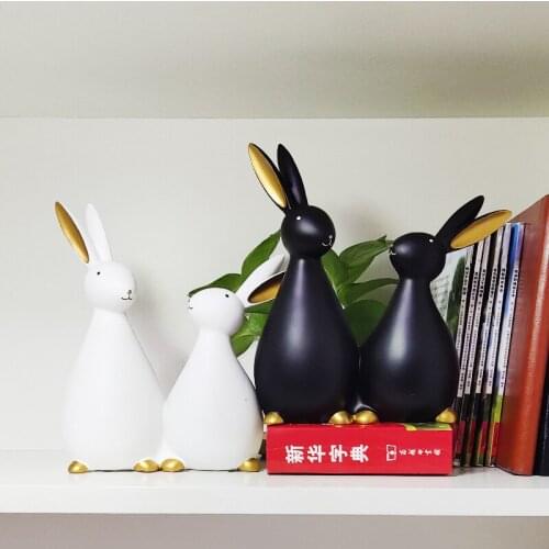A Couple of Rabbit Sculpture Home Decoration Accessories Resin Ornament Wedding Birthday Gift Desktop Book Shelf Decor Sculpture