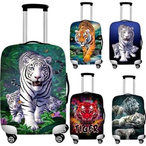 Twoheartsgirl Cool 3d Animal Tiger Head Print Travel Luggage Protective Dust Covers Elastic 18 to 32inch Baggage Suitcase Covers