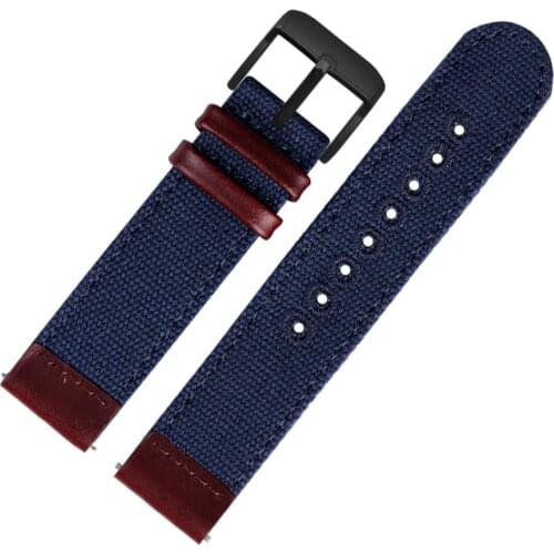 BEAFIRY Nylon+Leather Watch Band 20mm Lightweight Breathable Woven Quick Release Watch Straps Blue Black Green Watchband