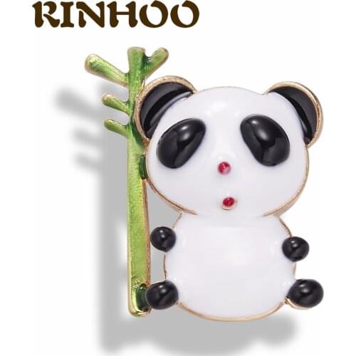 RINHOO Enamel Panda Hug Bamboo Brooches For Women Green Plant Casual Party Animal Brooch Pins Clothing Accessories Jewelry