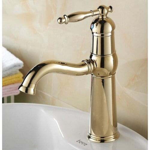 Luxury Gold Color Polished Brass Single Handle Swivel Kitchen Bathroom Sink Basin Faucet Mixer Taps anf296