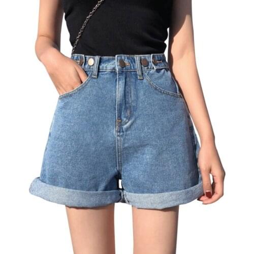Streetwear High Waist Wide Leg Denim Shorts For Women Summer Caual Loose Students Shorts Jeans Women Black Blue baggy Jeans