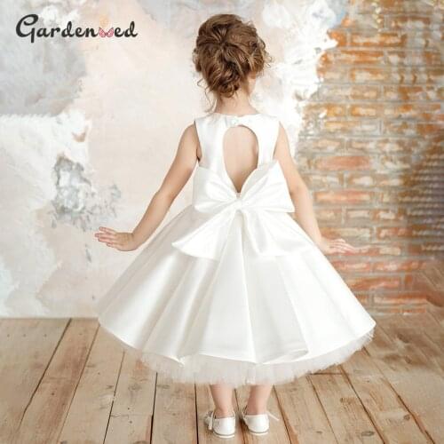 Gardenwed Ivory Flower Girl Dress Satin Short Baby Girl Dress Backless Princess Dress Girl Birthday Dress First Communion
