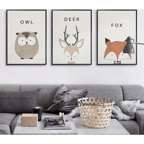 Nordic Deer Hedgehog Canvas Poster Painting Cartoon Animal Wall Picture Print for Kids Room Decoration Abstract Owl