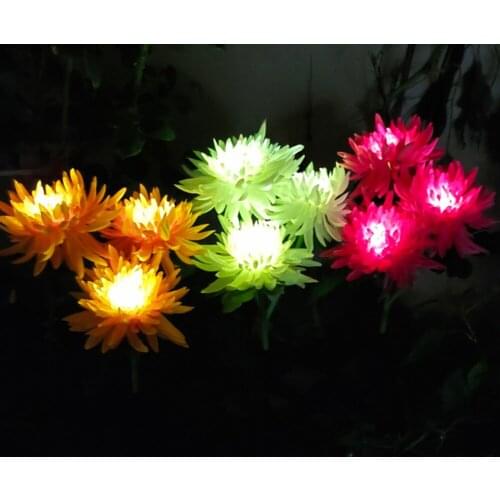 2pcs LED Light Simulation Chrysanthemum Flower Solar Outdoor Lawn Stake Lamps Ornaments for Valentine Day Xmas Gift