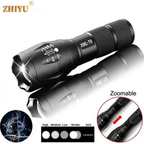 Led flashlight Ultra Bright torch T6 LED Camping light 5 switch Modes waterproof Zoomable Bicycle Light use 18650 battery