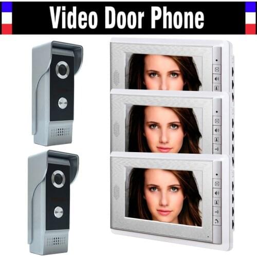 7 Inch Video Door Phone Doorbell Intercom System Zinc Alloy panel IR Night Vision waterproof Camera Video Doorphone 3-Monitor