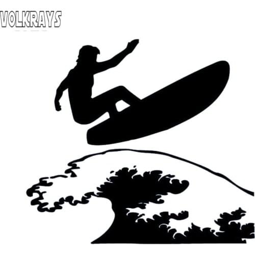 Volkrays Personality Car Sticker Surf High Quality Accessories Reflective Waterproof Sunscreen PVC Decal Black/Silver,13cm*15cm