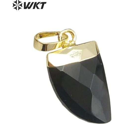 WT-P1271 WKT Wholesale Horn Shape Natural Black Stone Necklace Pendant Unique Design New Arrival Fashion For Women Jewelry
