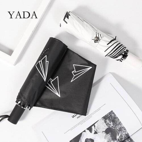 YADA New Fashion Paper Plane Pattern 3-Folding Umbrella Women UV Rainproof Umbrella Parasol Rain Sun Light Umbrellas YD200210