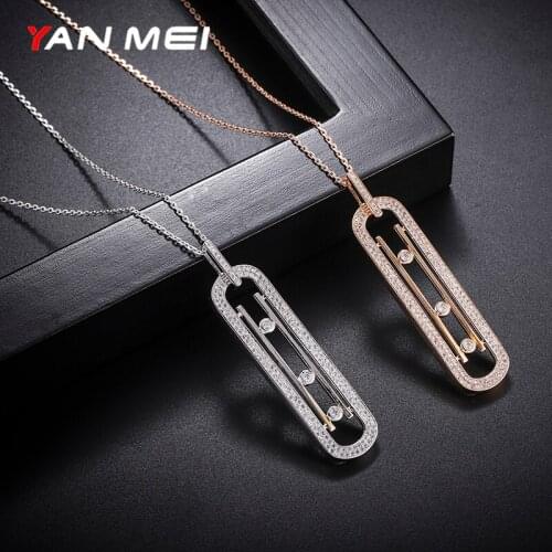 YAN MEI 18k Gold Statement Necklace Plated Geometric Pattern Zircon Necklace Chain Necklace Girlfriend Gift Memorial Necklace