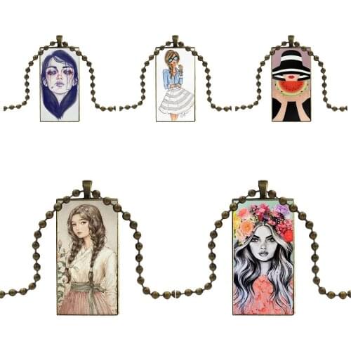 Girl With Wine Cup For Women Fashion Necklace Handmade Rectangle Shape Choker Necklace Jewelry Multi Designs