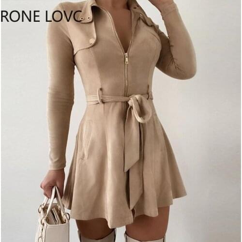 Women Plain Zipper Design Long Sleeve Dress Elegant Fashion Party Dress