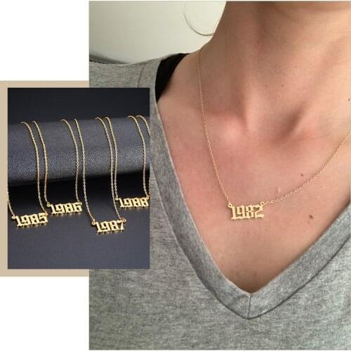 Customize Gold Tone Birth Year Necklaces for Women, Stainless Steel Choker BFF Birthday Anniversary Gifts,Minimalist Jewelry