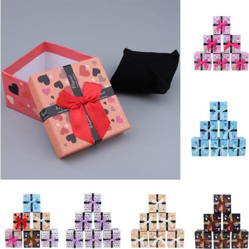 6Pcs Ring Earring Jewelry Display Storage Gift Box Bowknot Square Paper Case