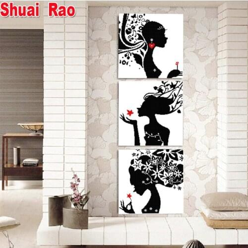 5d Diy Diamond Painting Impression Girl triple white,wall hanging, Cross stitch kit Full Round Drill Mosaic Diamond Embroidery