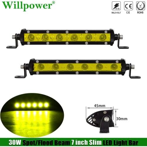 SUV Car Yellow Light 30W 7" Slim LED Light Bar Spotlight Offroad 4x4 Truck UTV Rear Reverse Backup Light Flood Driving Fog Lamp