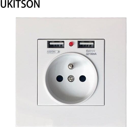 White PC Face Panel France European 16A Electric Wall Outlet AC250V With USB Charger Port For Mobile Phone Tablet PC