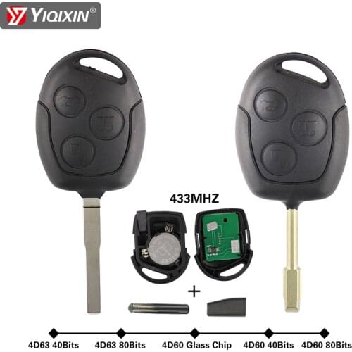 YIQIXIN 3 Button 433Mhz Transponder Chip 4D60/4D63 Remote Car Key FO21/HU101 Blade For Ford Focus Fiesta Fusion Mondeo Galaxy
