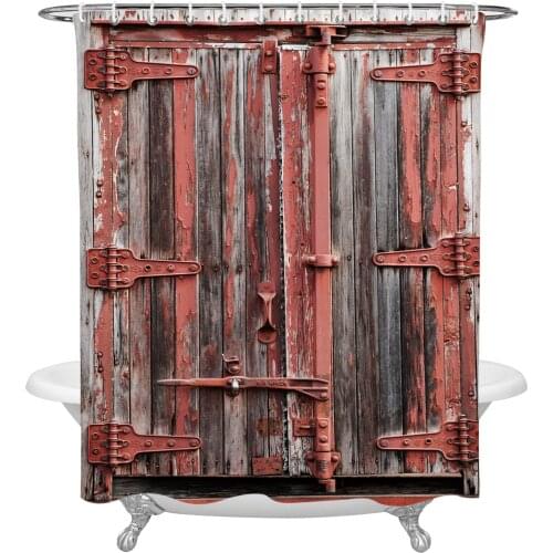 Wooden Door Paint Retro Shower Curtains Bathroom Curtain Waterproof Polyester Frabic Bathroom Curtain with Hooks