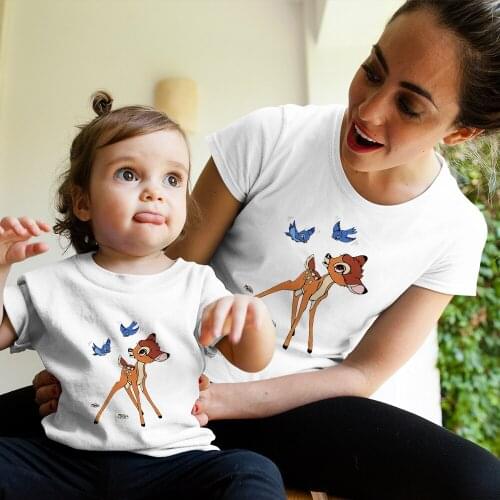 Fawn Bambi Printed Childrens Clothing Twins Tshirt Fashion Summer Same Sets For Family Sisters Tops Casual Boys Girls T shirt
