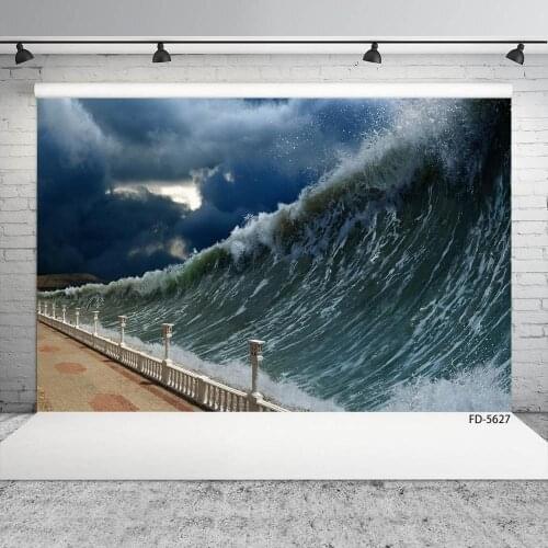 Dark Clouds Sea Wave Embankment Photo Background Vinyl Cloth Backdrop for Children Baby Portrait Photocall Photography Props